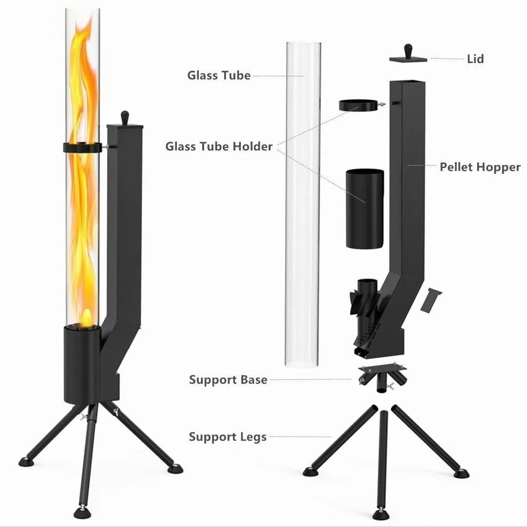 Vertical wood burning rocket furnace courtyard heating stove with iron construction
