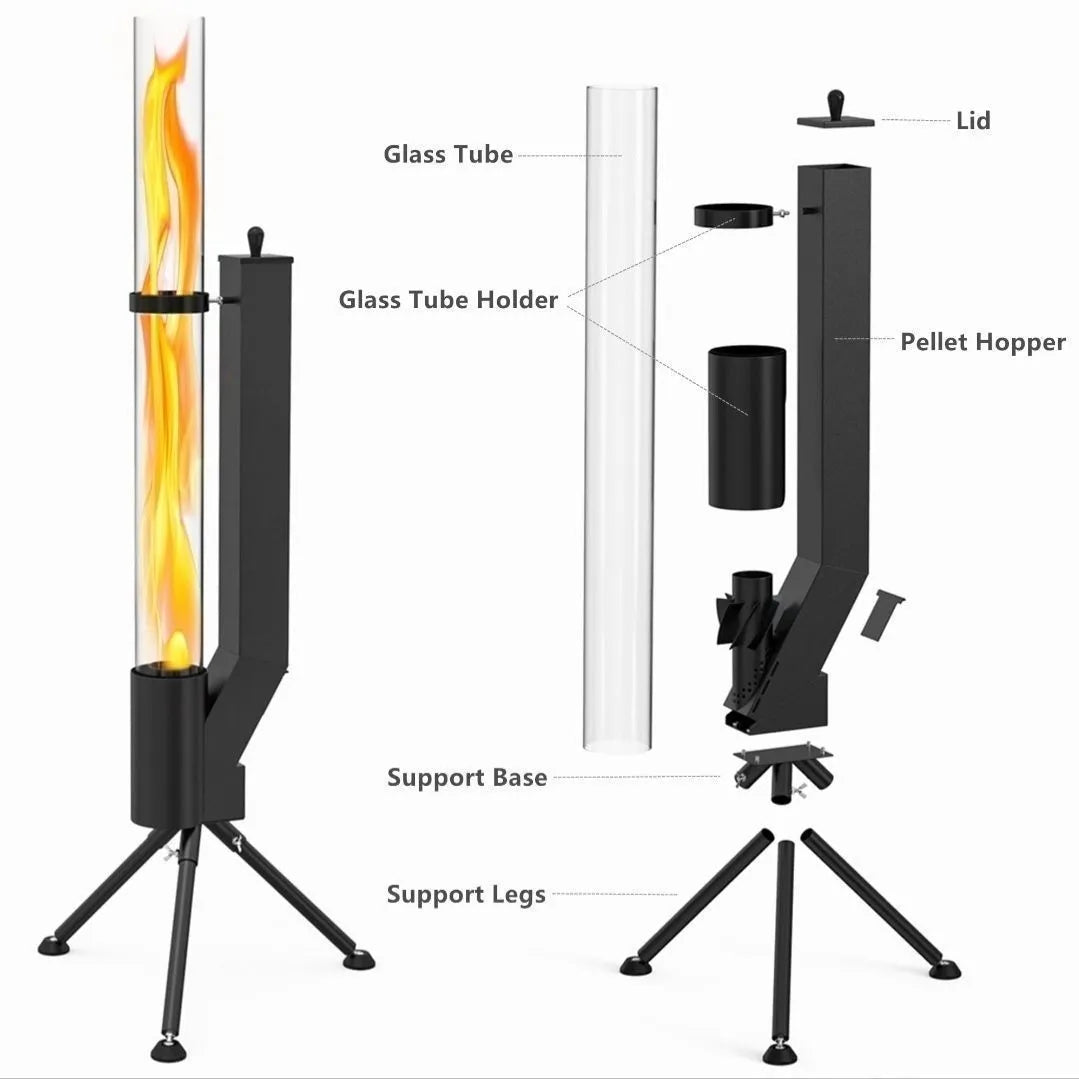 Vertical wood burning rocket furnace courtyard heating stove with iron construction