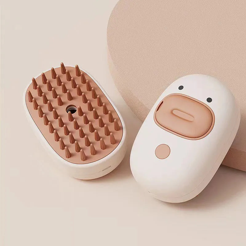 White or yellow rechargeable steam pet brush for grooming dogs and cats