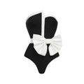 Black and white colour-block women's swimsuit with bow detail and irregular tube top
