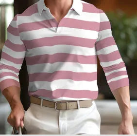 Men's retro-style long sleeve polo shirt with button detailing in loose fit