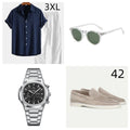 A man's navy blue casual short sleeve shirt and shorts suit made from cotton and linen.