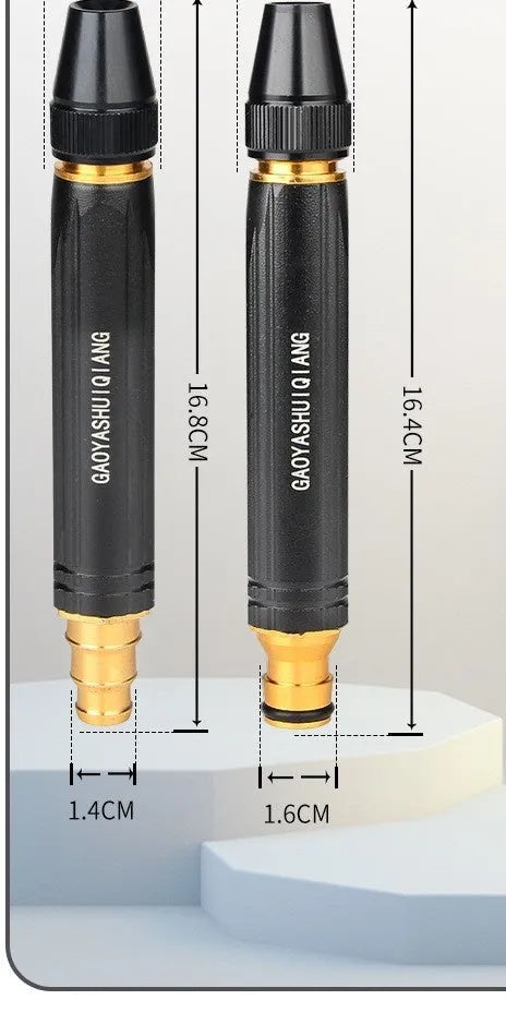 Black car wash water gun with straight spray design showing alloy and plastic body options