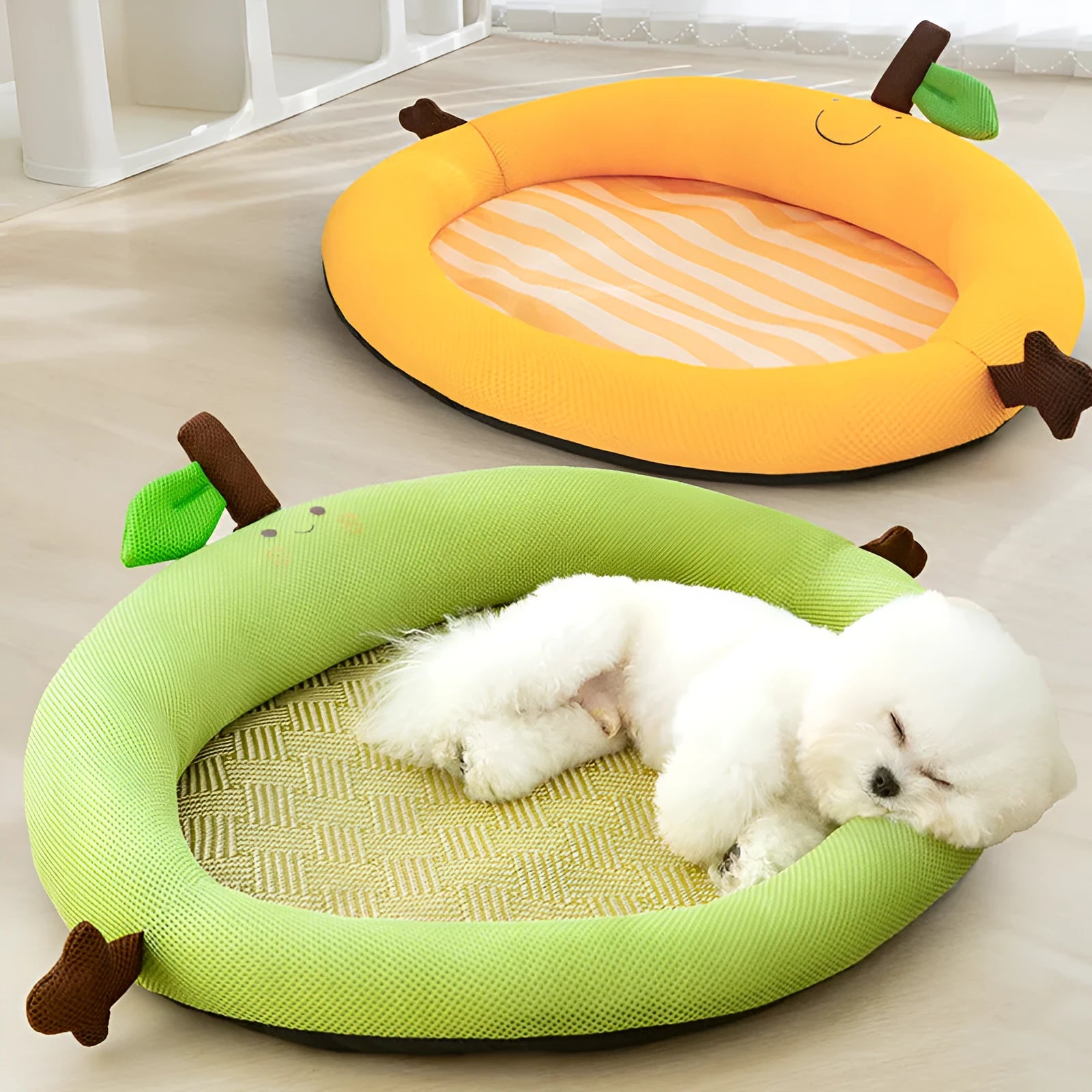 Green fruit-shaped pet cooling nest for dogs and cats