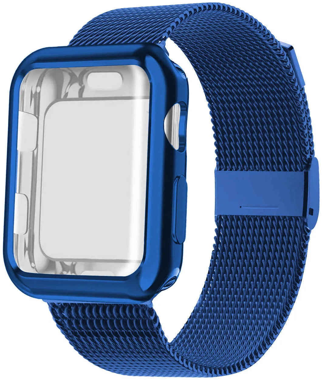Magnetic Milanese metal loop band for Apple Watch in silver, shown attached to a watch.