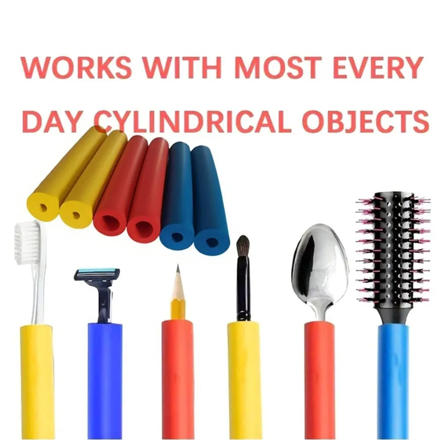 Set of black rubber grip hoses for organising tableware and pen handles in a drawer.