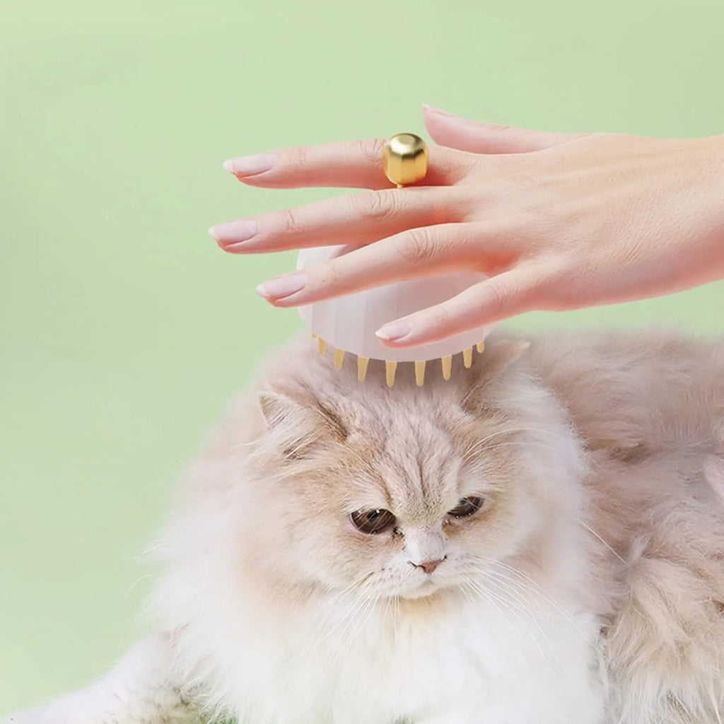 Double-sided dog bath massage brush with drain holes for pet grooming and shampoo application