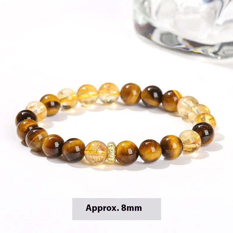 Yellow tiger stone and crystal bracelet with 8mm geometric round beads