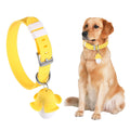 Yellow banana-shaped USB rechargeable pet collar light with geometry pattern for dog walking
