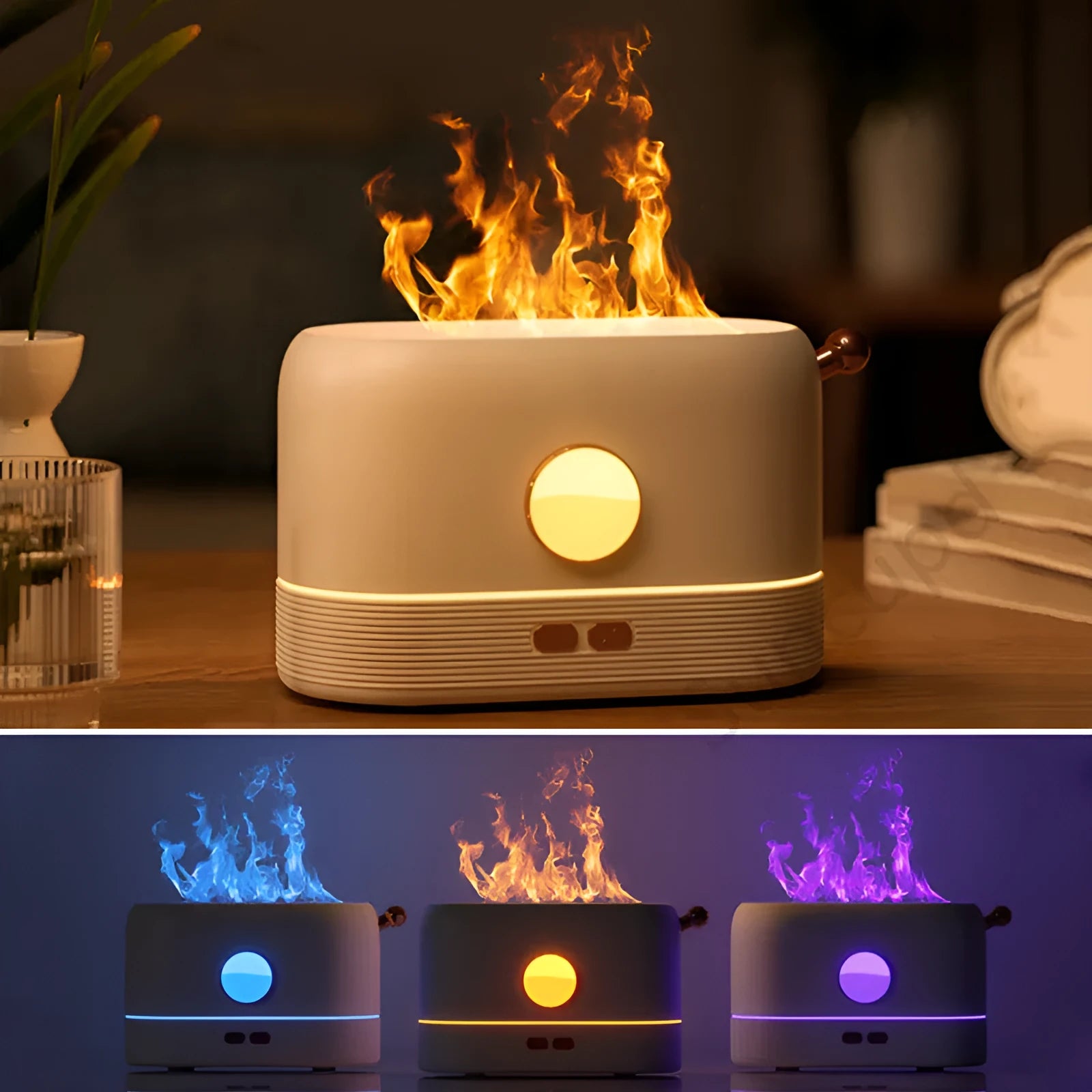 USB-powered simulation flame humidifier diffuser with LED lighting and 200ml water tank