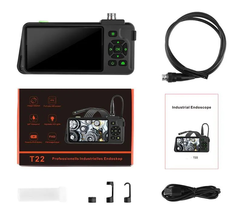 Handheld industrial endoscope with 4.5-inch screen and thin inspection probe