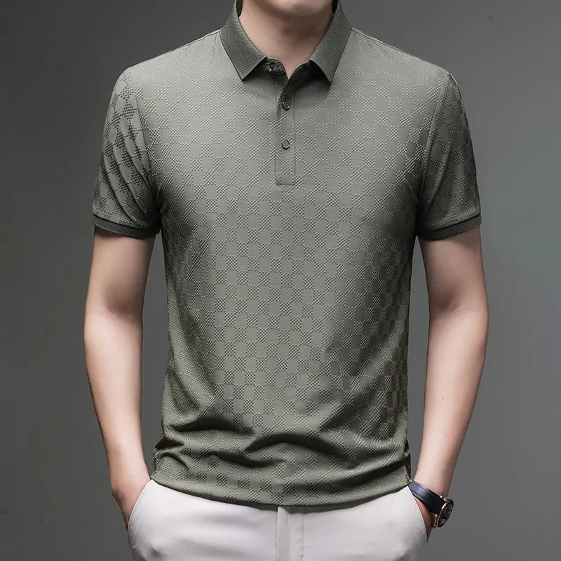 Rhombus brand thin ice silk short sleeve t-shirt in black with a slit design detail.