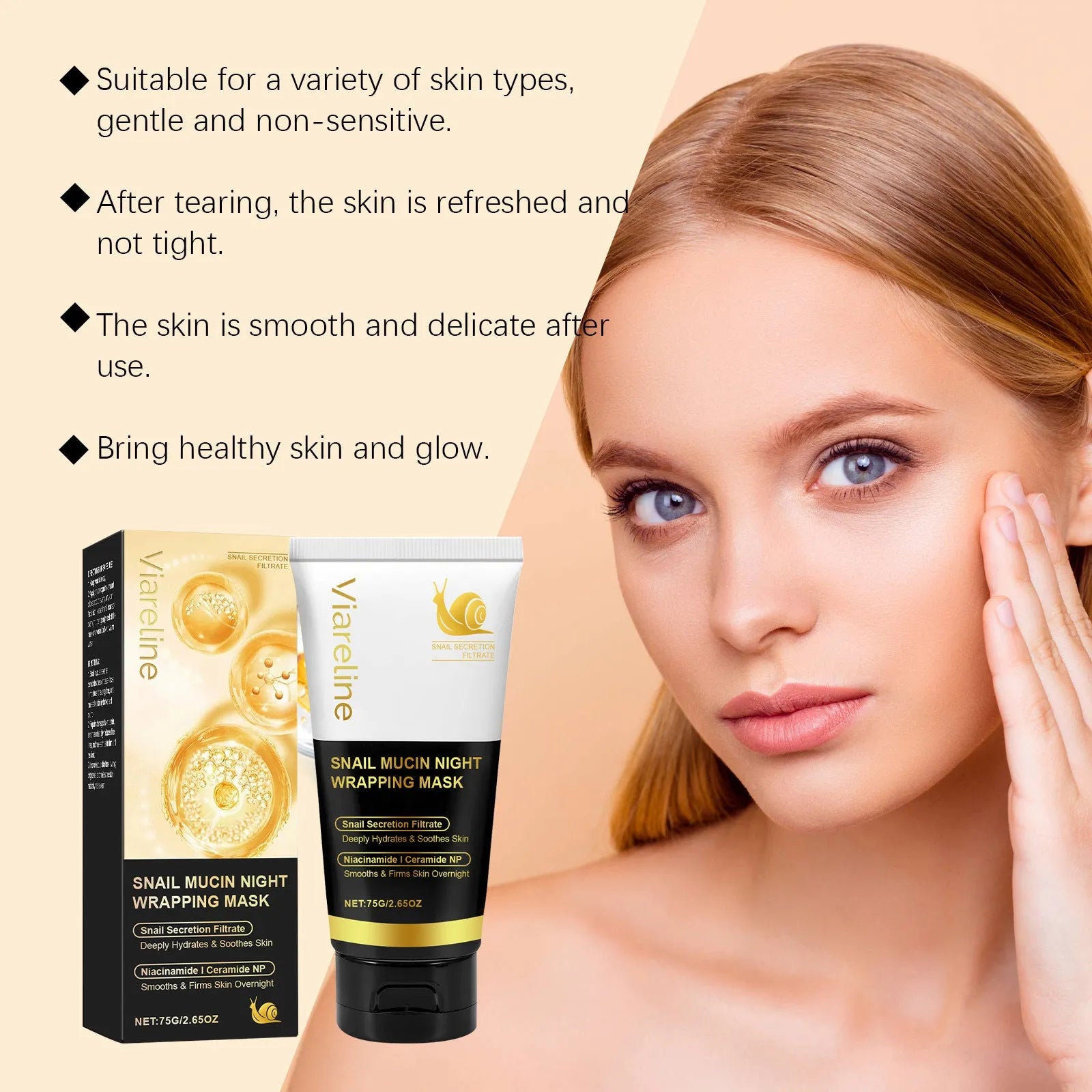 75g snail mucus gel facial mask with collagen and ceramide ingredients