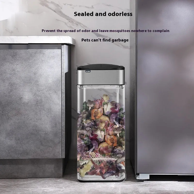 Stainless steel inductive smart trash can with square design and deodorant properties