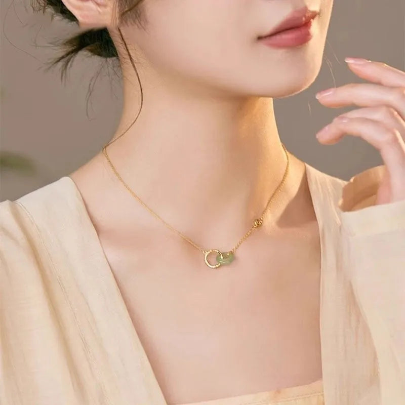 Sterling silver bamboo peace buckle pendant necklace with pearl accents on adjustable O-ring chain