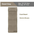 Portable inflatable camping mattress in spring rain grey colour, shown with dimensions 195x70x10 cm.