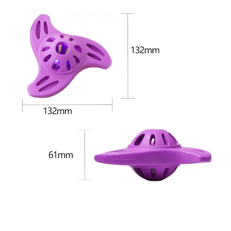 Blue boomerang-shaped dog chew toy with textured molar surface for dental cleaning
