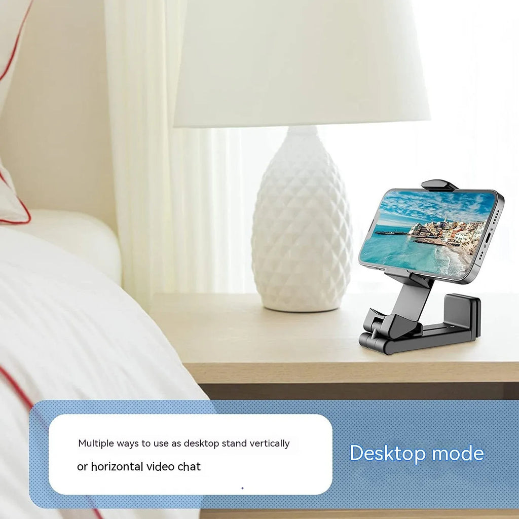 Foldable rotating phone holder in black, green, and grey colours showing 360-degree adjustment