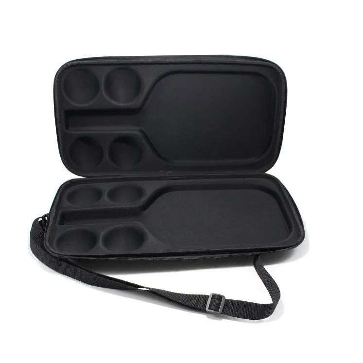 Black EVA pickleball storage bag with two shoulder straps, showing dimensions of 45cm by 25cm.