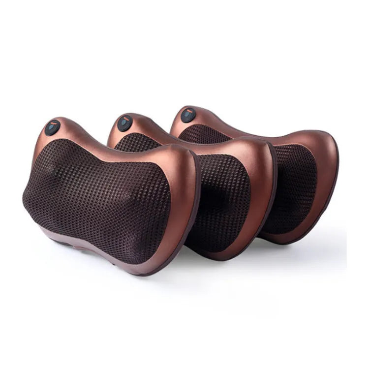 Brown genuine leather shoulder and neck massage pillow with eight vibration heads
