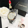 Women's silver rose gold diamond quartz mesh strap watch with 15mm thick case