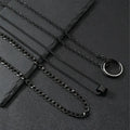 Men's black stainless steel necklace set with titanium steel pendant and cylindrical ring buckle