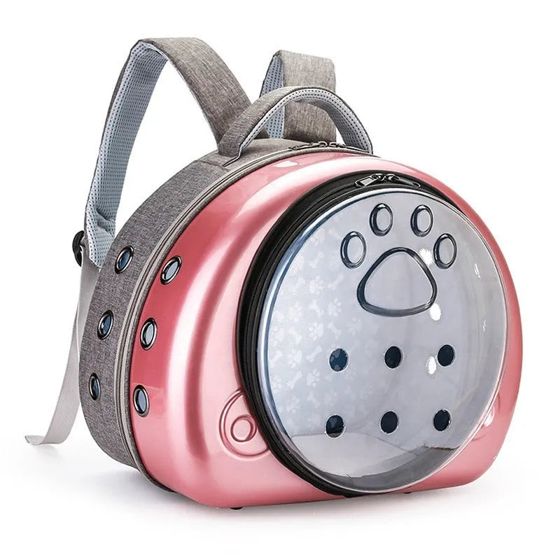 Transparent space capsule cat carrier in metallic colour options with PC canvas construction