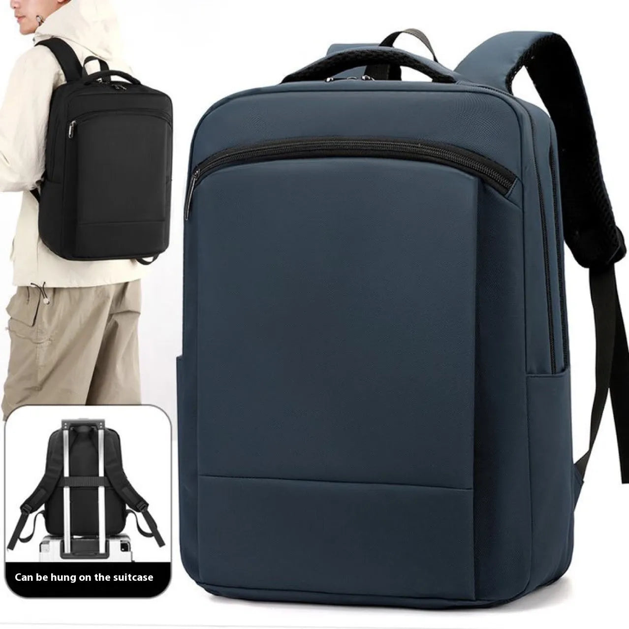 Gray casual business commute computer backpack with large capacity and curved shoulder straps on plain background