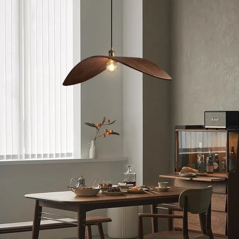 Japanese Zen walnut chandelier for living room or dining room with 38cm to 85cm diameter options