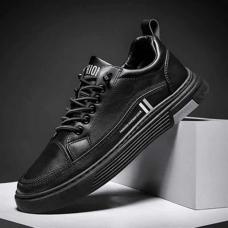 Men's white low-top skate shoes with elastic band closure and rubber sole.