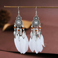 Feather earrings with round drop design in twelve bohemian colours including skin pink, light purple and mixed shades