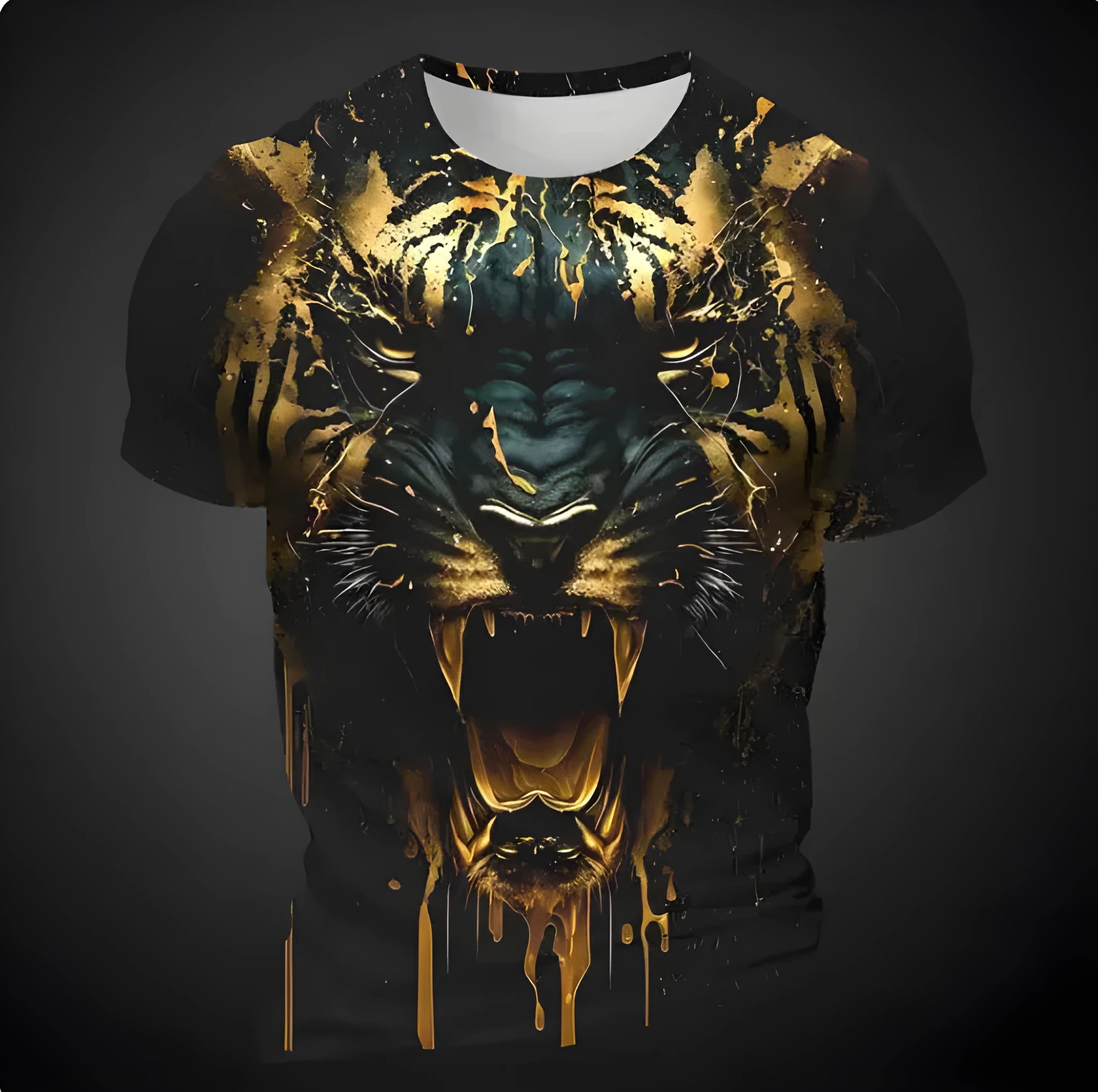 Men's grey T-shirt with a detailed 3D tiger head graphic print on the front