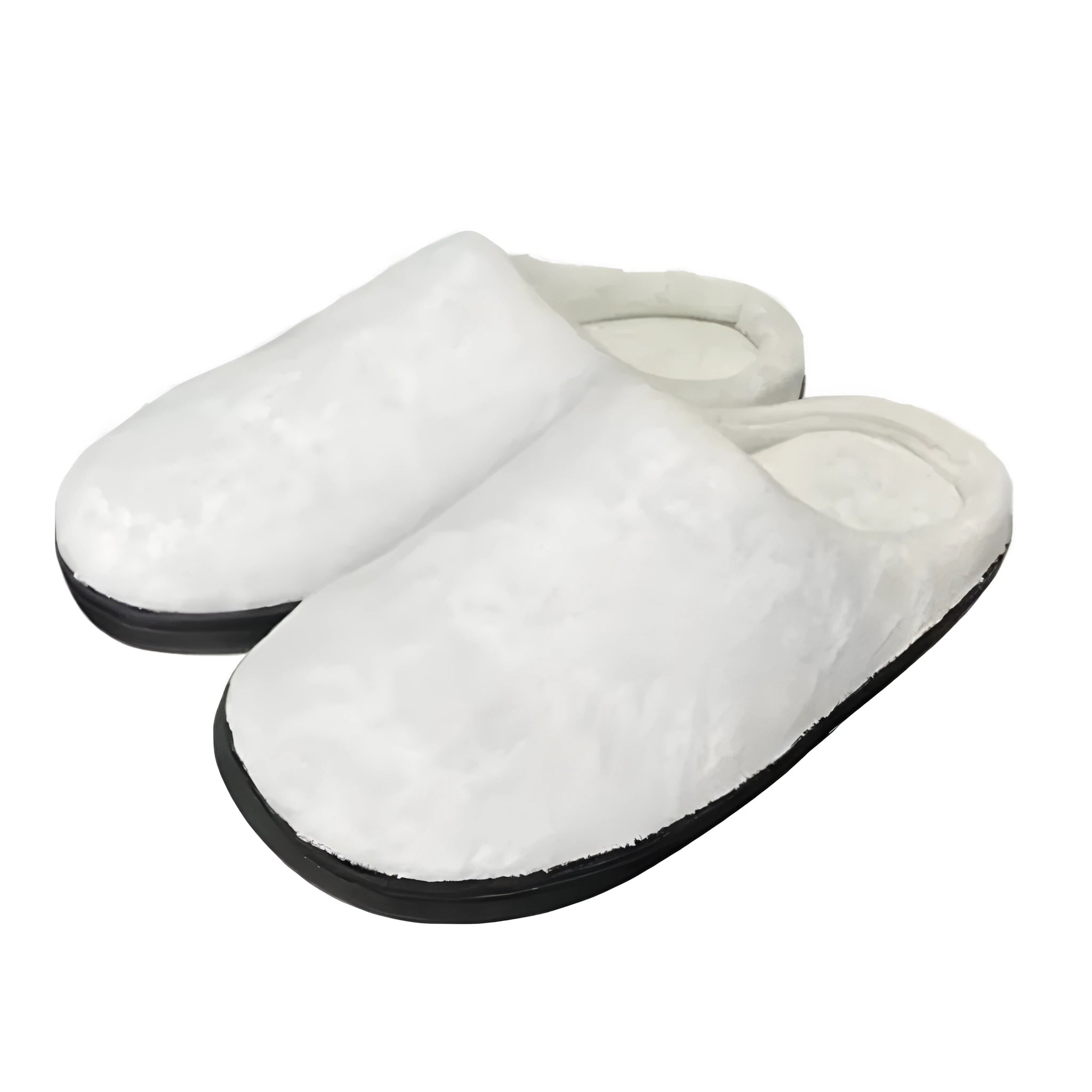 A pair of patterned flannel slippers with a textured TPR rubber sole, shown in a customisable colour.
