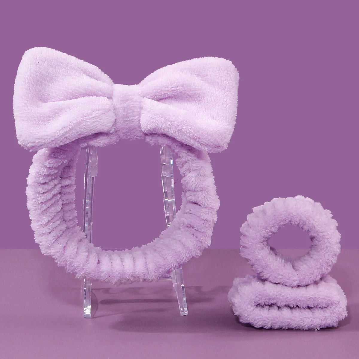Facial brush keep dry set with coral fleece absorbent hair band in purple, grey, white or pink colour options
