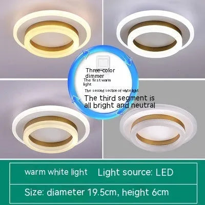 Modern LED ceiling light in black or gold, round or square style, for corridor or hallway.