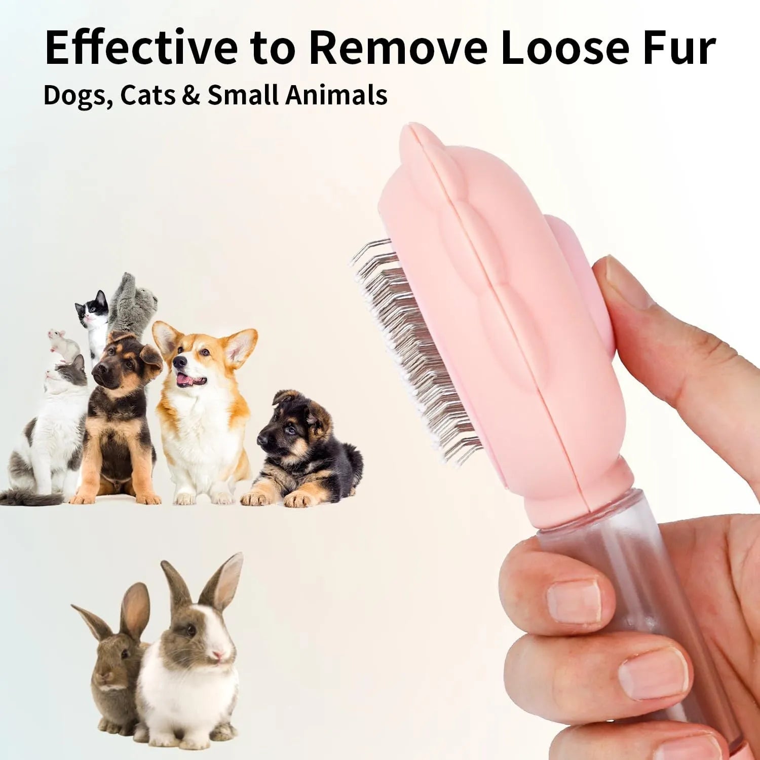 Spray cat brush with release button in grey, green or pink colours for pet grooming