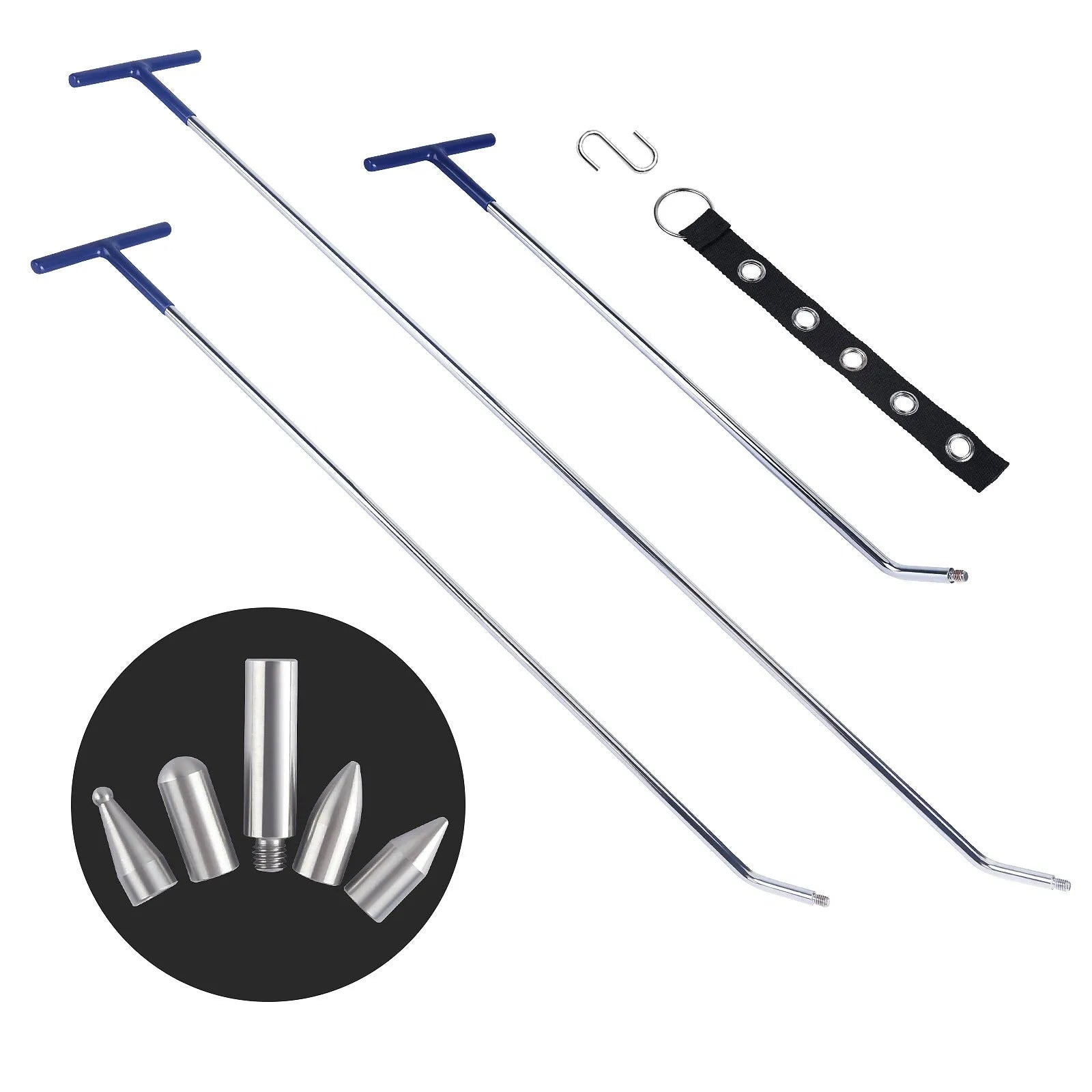 Three alloy steel car dent repair crowbar hooks for automotive body panel maintenance