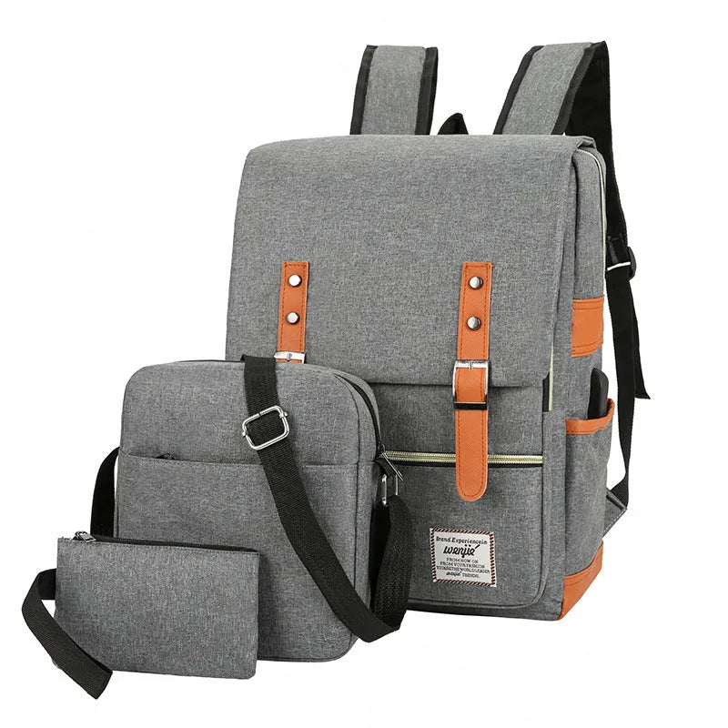 Three-piece business backpack in Oxford cloth, shown in wine red, with curved shoulder straps.