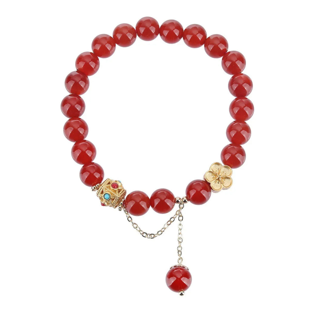 Natural agate bracelet with 8mm beads and copper fittings in red or white stone options