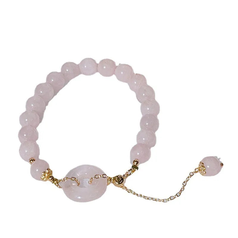 Pink crystal safety buckle bracelet for women with peace symbol clasp and adjustable band