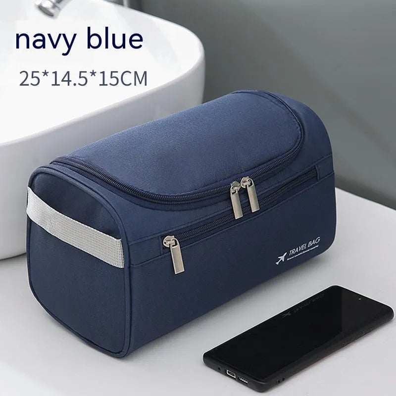 Large capacity men's waterproof cosmetic bag in upgraded high-grade PU brown colour with zip closure
