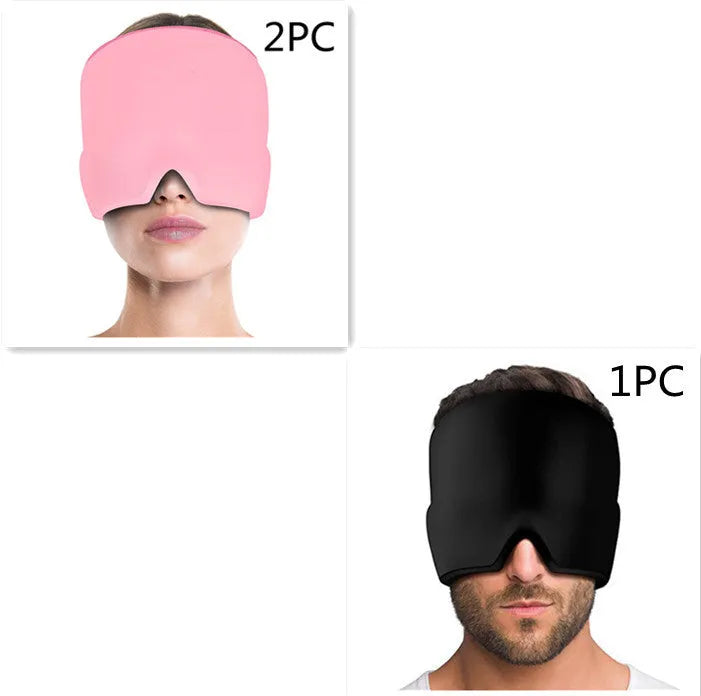 Elastic cloth gel eye mask for headache relief with adjustable headband in black colour