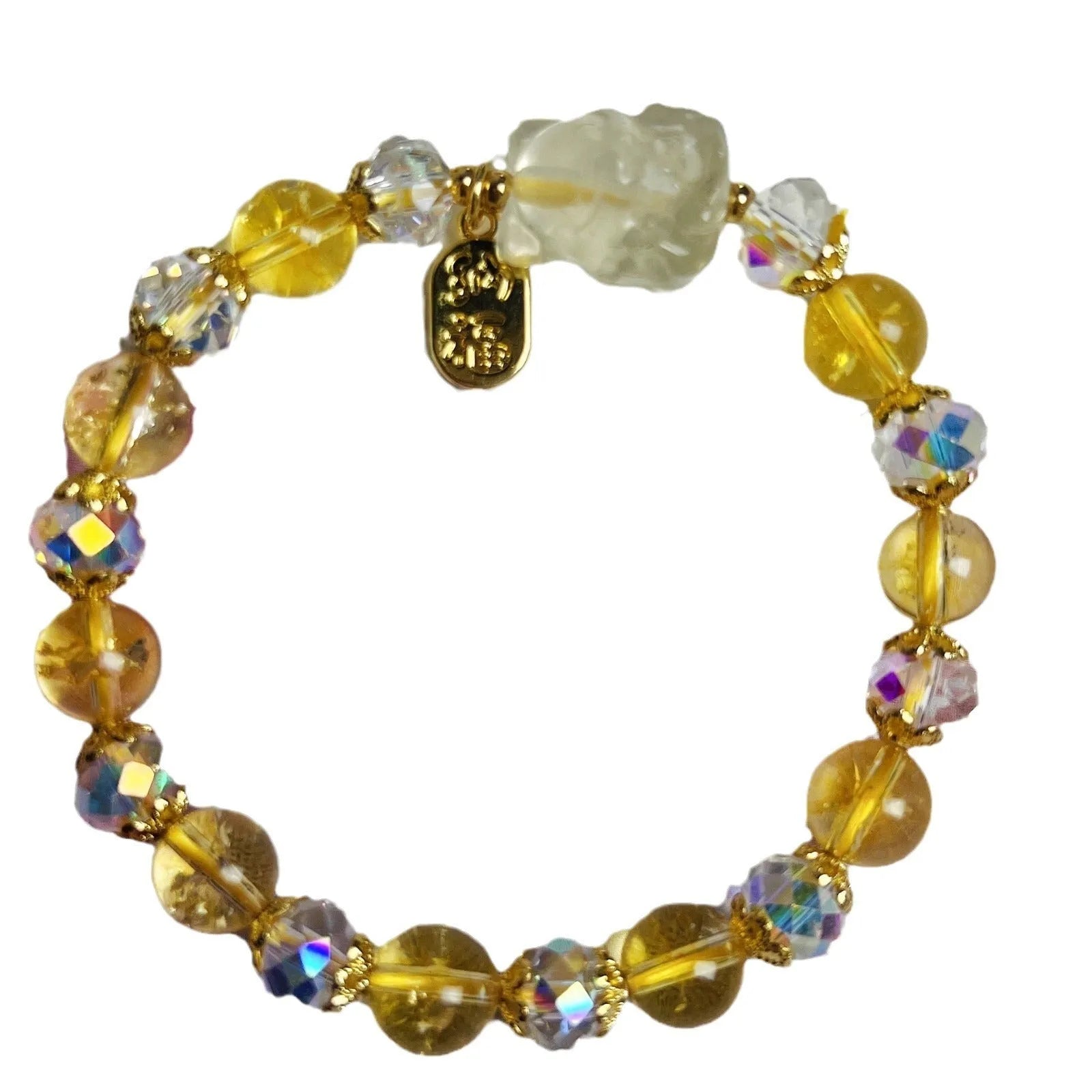 Natural citrine crystal nine-tail fox bracelet with adjustable length