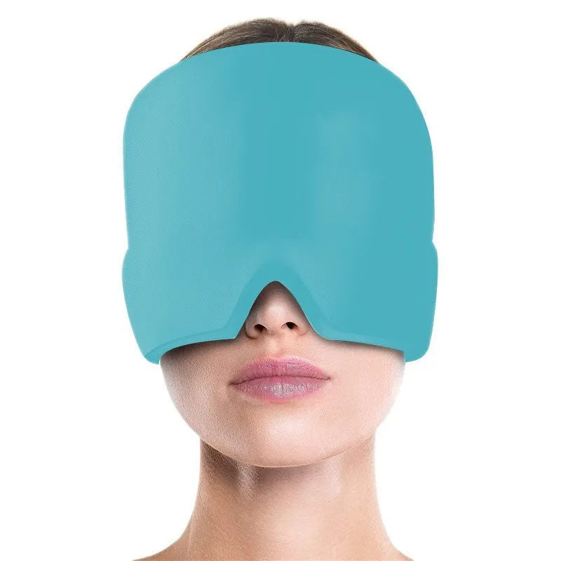 Elastic cloth gel eye mask for headache relief with adjustable headband in black colour