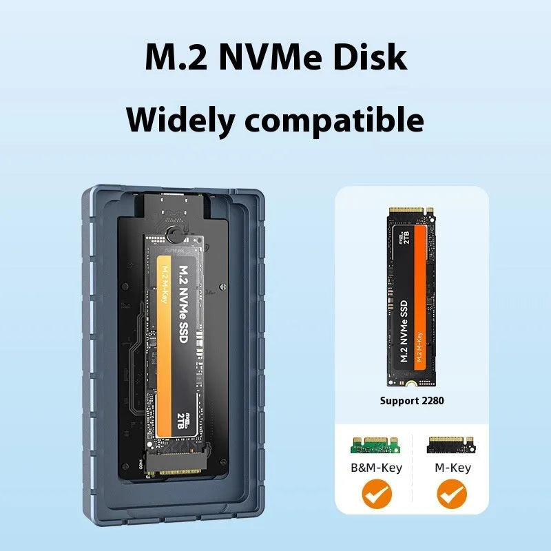Aluminium USB4 external hard disk enclosure for M.2 NVMe SSDs, showing compact size.
