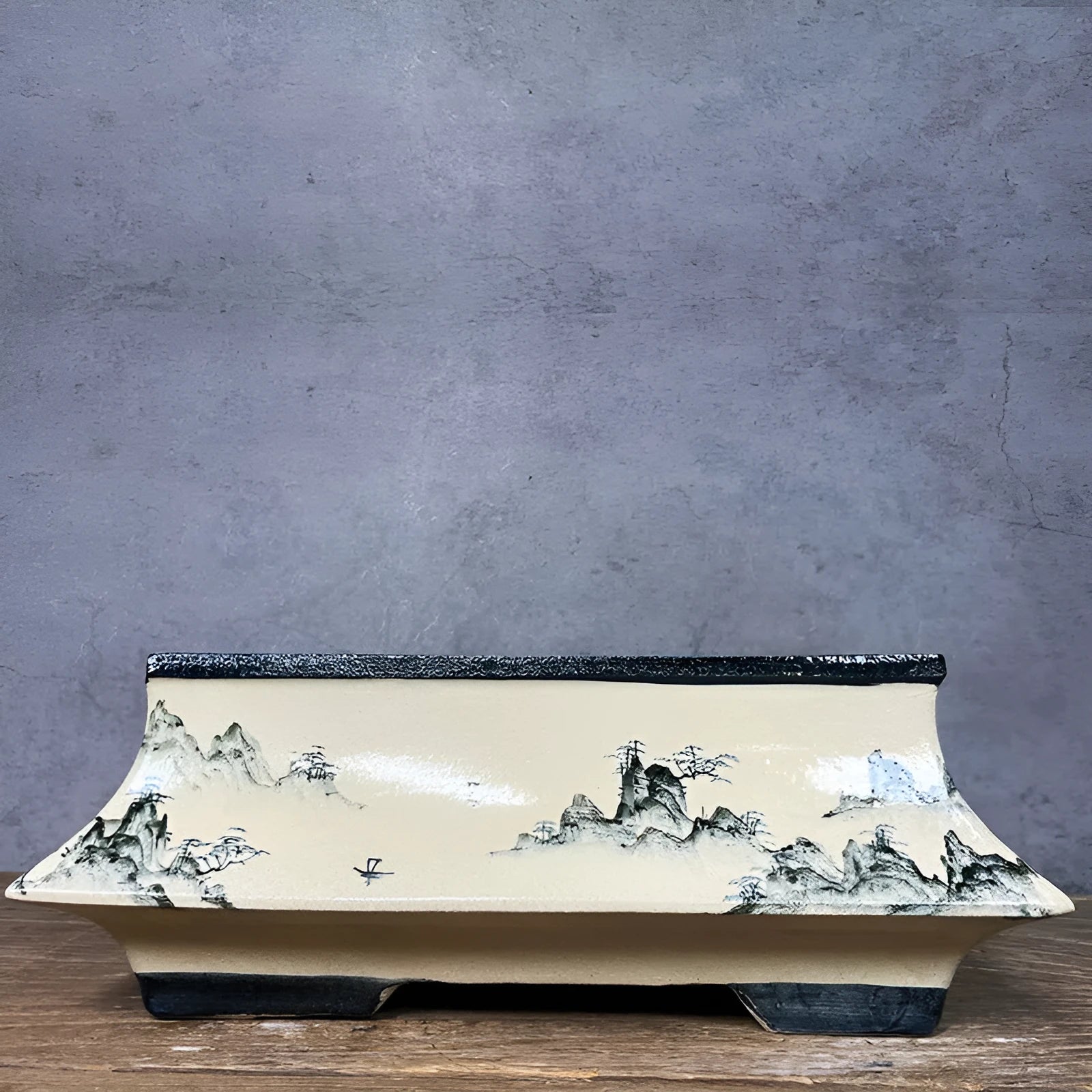Blue and white hand drawn glazed ceramic flower pot, 34cm, handmade, Chinese style