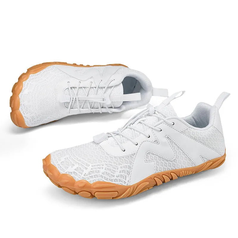 Couple sports climbing shoes with Flyknit lining and rubber sole in multiple colours.
