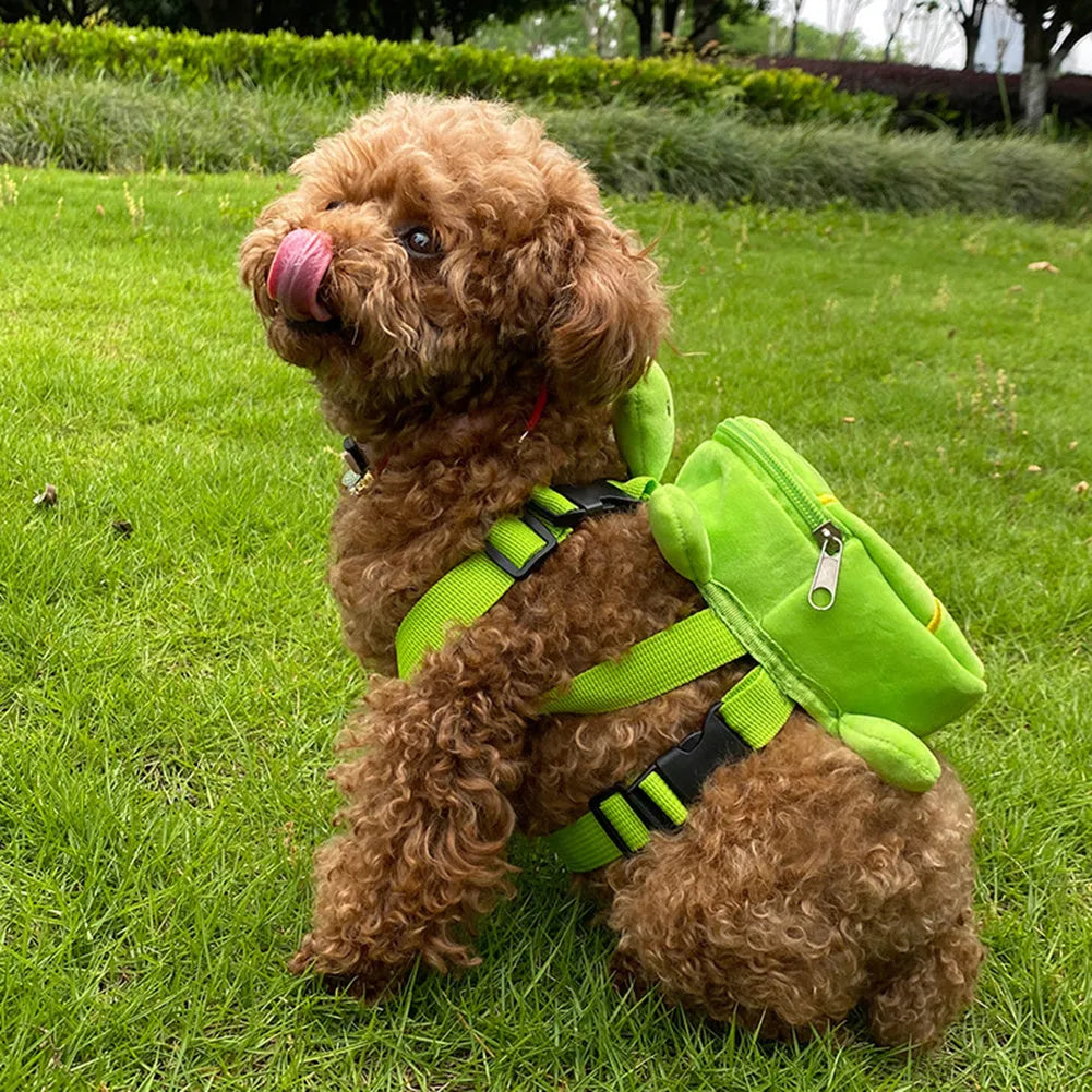 Brown turtle shaped velvet dog backpack harness with metal zipper and 20cm capacity