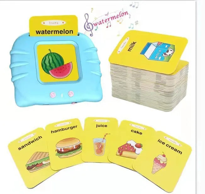 Children's English learning card with audio books showing blue colour option and card insertion