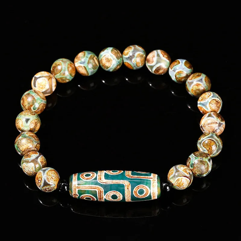 Green dzi bead barrel bracelet with 8mm diameter 28mm length beads